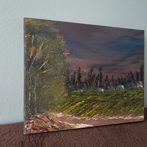 Bob Ross Inspied Black Canvas Dark Sky Meadow Grassy Fields - Picture 3 of 4